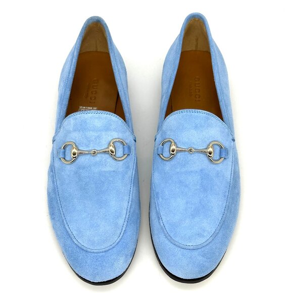 Gucci Jordaan Horsebit Bit Suede Slip On Loafers Flat Shoes Glacial Blue - Picture 7 of 15